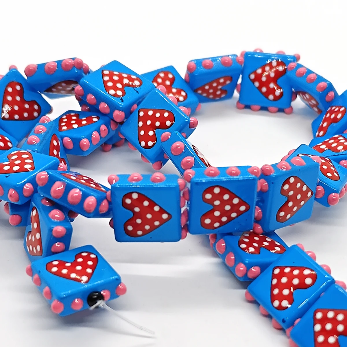 4/8 Stück 14mm Polka Dot Herzform Quadratische Mehrfarbige Lampwork-Glasperlen Liebesanhänger für DIY Schmuckherstellung Halskette Armband – Detail 6