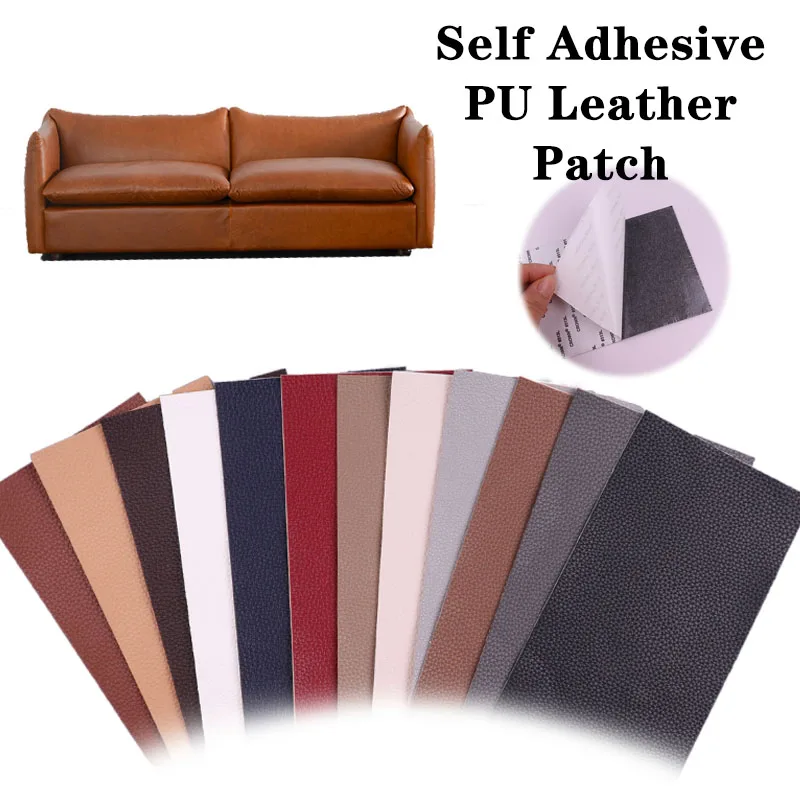 20X10cm 12 Color Self Adhesive Leather Patch On Sofa Clothes Repaire Leather PU Fabric Large Stickers Patches Lychee Pattern