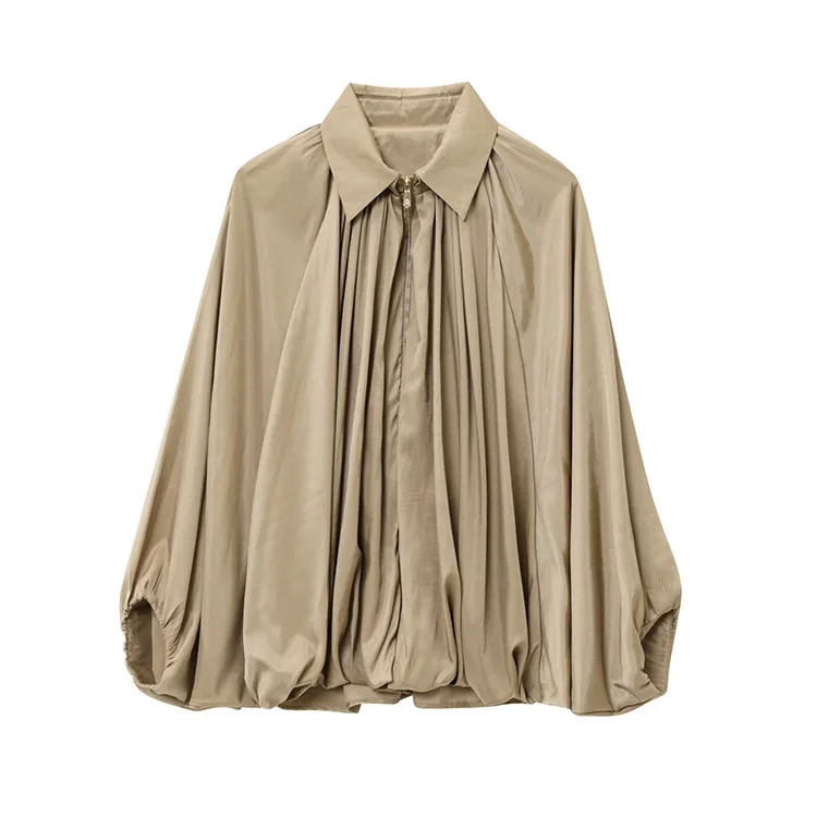Women's Satin Lightweight Baseball Jacket Spring Casual Pleated Zipper Jacket Long Sleeved Women's Jacketcasual Women's Jacket