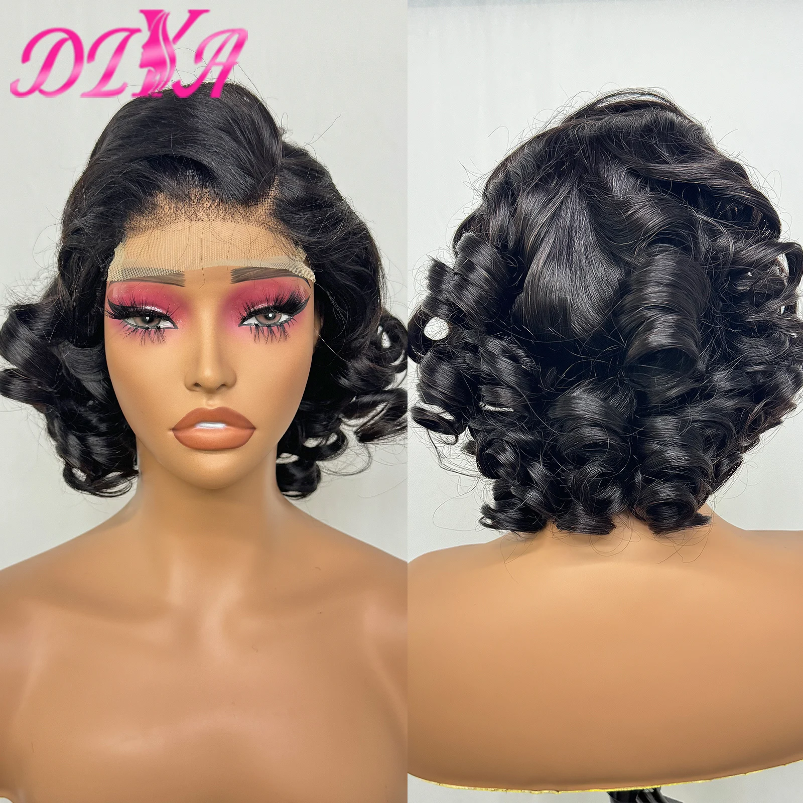 

4x4 Lace Closure Natural Color Short Loose Wave Human Hair Wig 250% Density 14 Inches Fumi Bouncy Wave Hair Wig for Black Women
