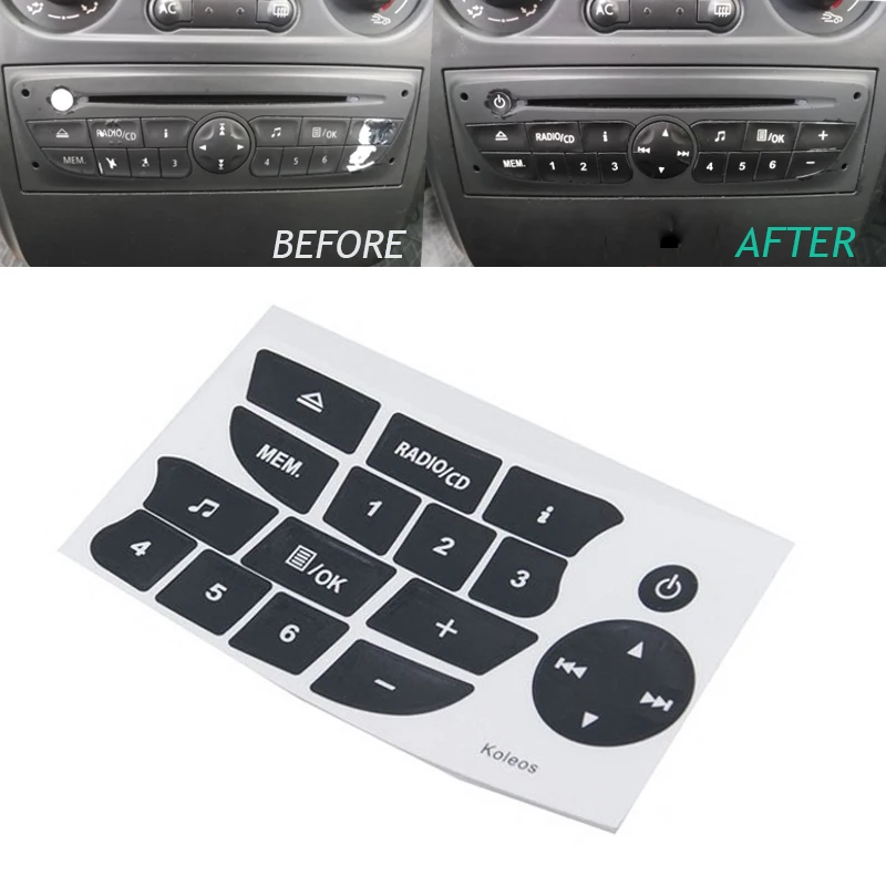 1Pcs Car Audio Button Repair Sticker Interior Dashboard Radio Buttons Refurbish Decals Sticker for Renault Clio Megane 2009-2011