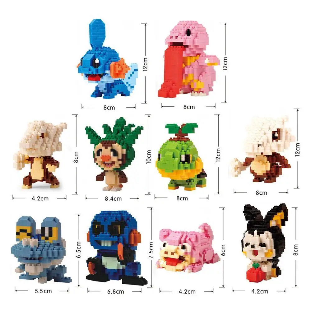 8 PCS/Set Building Blocks Assembly Anime Picachu Charizard Blastoise Bulbasaur Gengar Bricks Figures Toy for Kid Gift