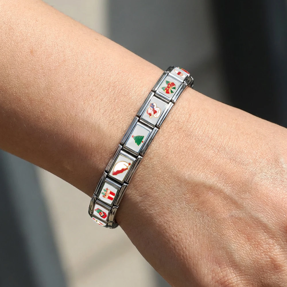 URING Trendy Christmas Festival Series Colorful Charm Link Stainless Steel Fit Beads 9mm Making DIY Bracelet Italian Jewelry