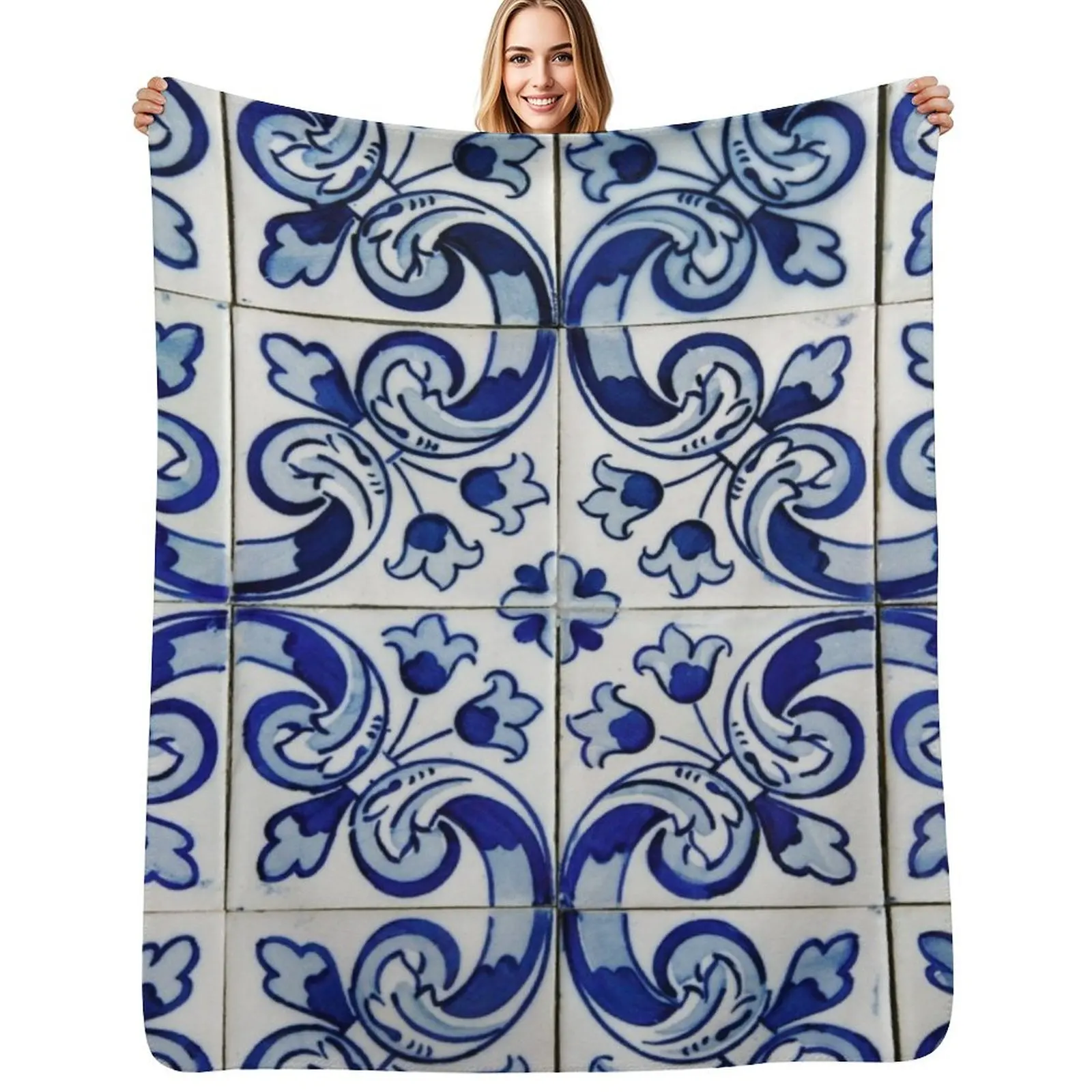 

Azulejo Throw Blanket Soft Warm Blanket Gift for Men Women Adults