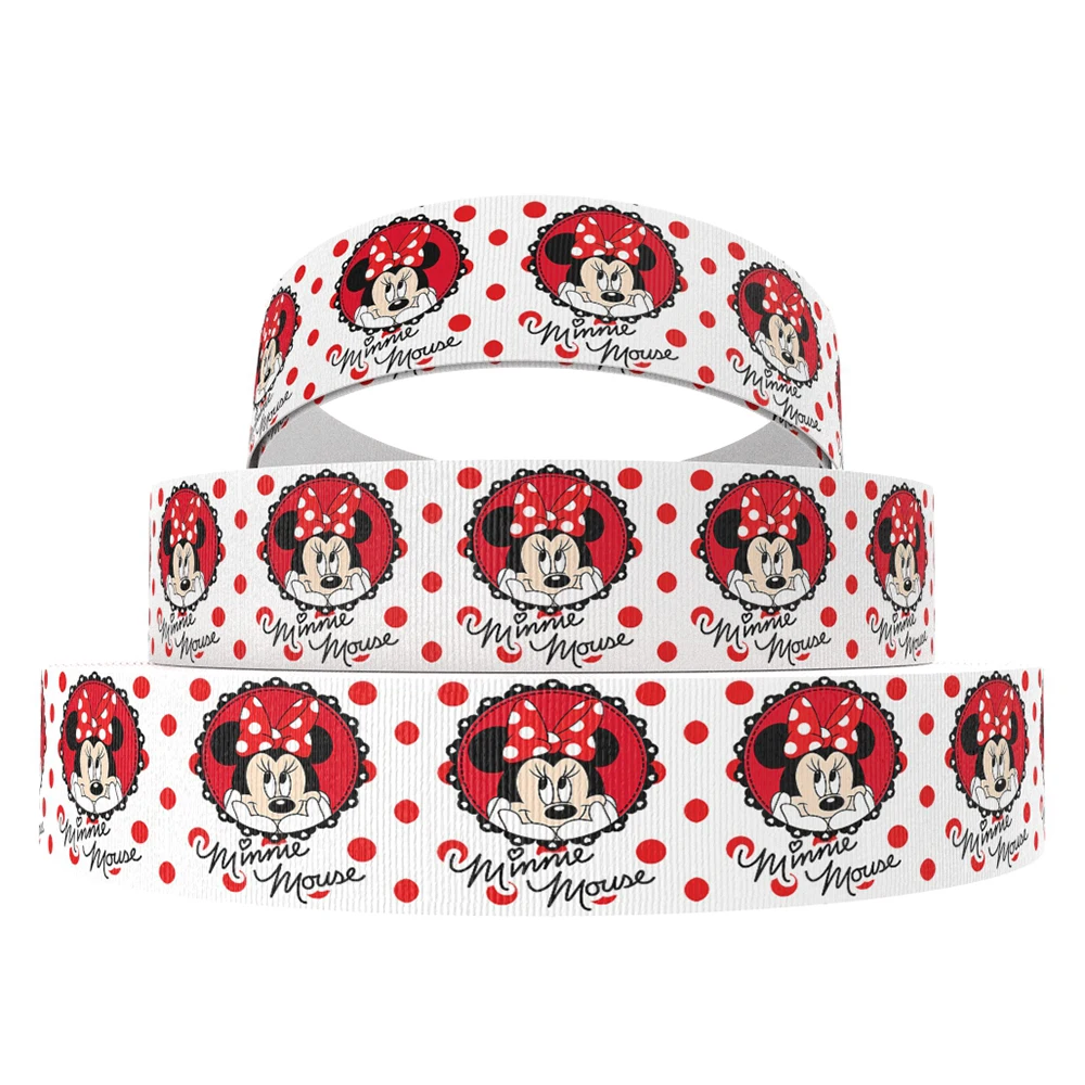 Disney 5Yards Multi Size Mickey Minnie Mouse Printed Grosgrain Ribbon For Hairbows DIY Craft Supplies Cartoon Ribbons