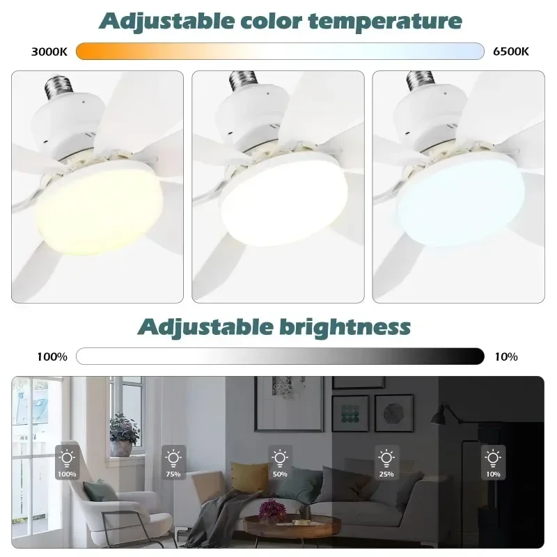 E27 con telecomando LED 30W Funzione di attenuazione della luce del ventilatore da soffitto Adatto per lo studio del soggiorno e l'uso domestico 85-265V