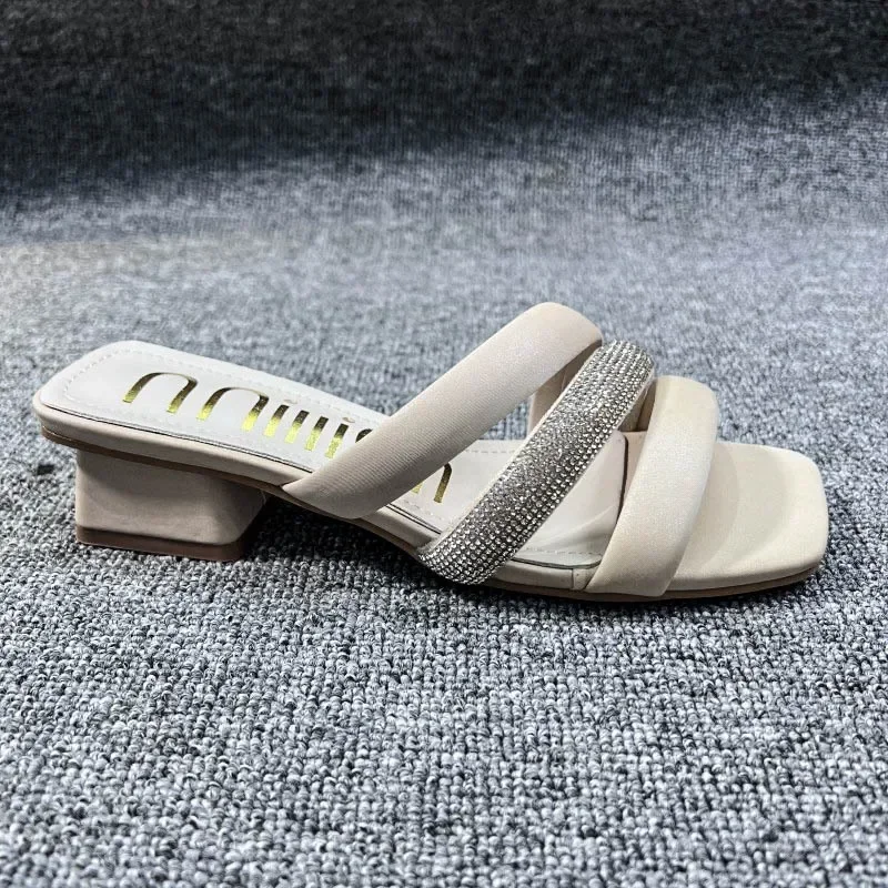 Rhinestone Women Slippers Fashion Low Heels Shoes Peep Toe Flip Flops Summer Slides Sandals Shoes Dress Dress Party Ladies