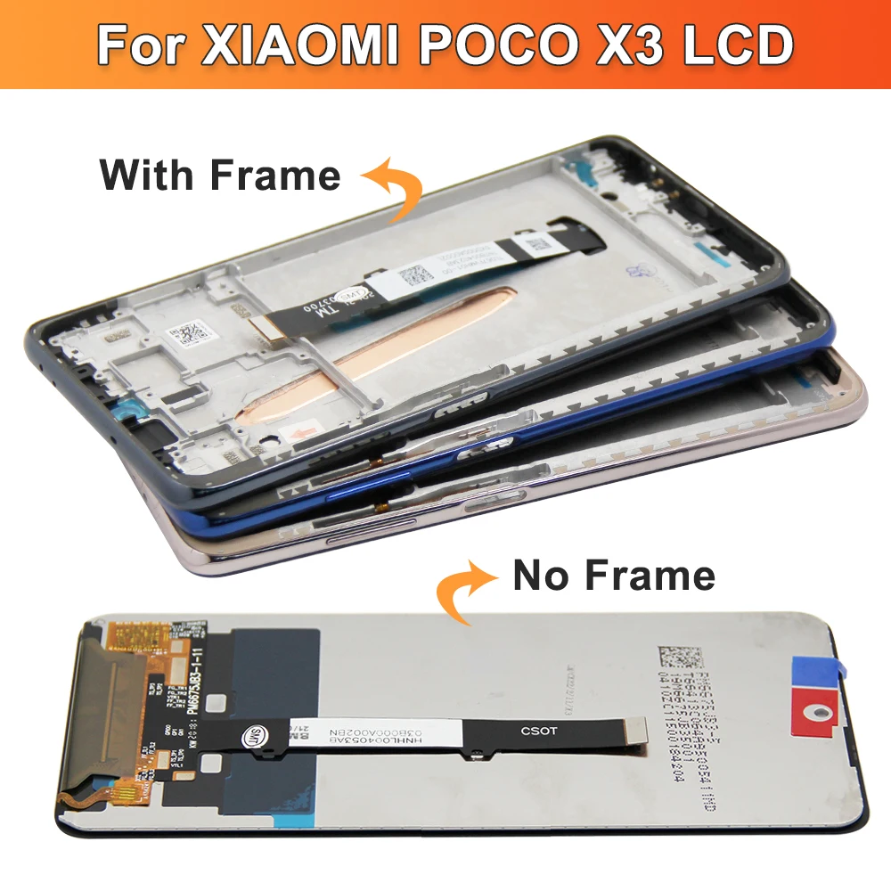 6.67\'\' Poco X3 Pro Display Screen, for Xiaomi Poco X3 Lcd Display Digital Touch Screen with Frame for Poco X3 NFC Replacement