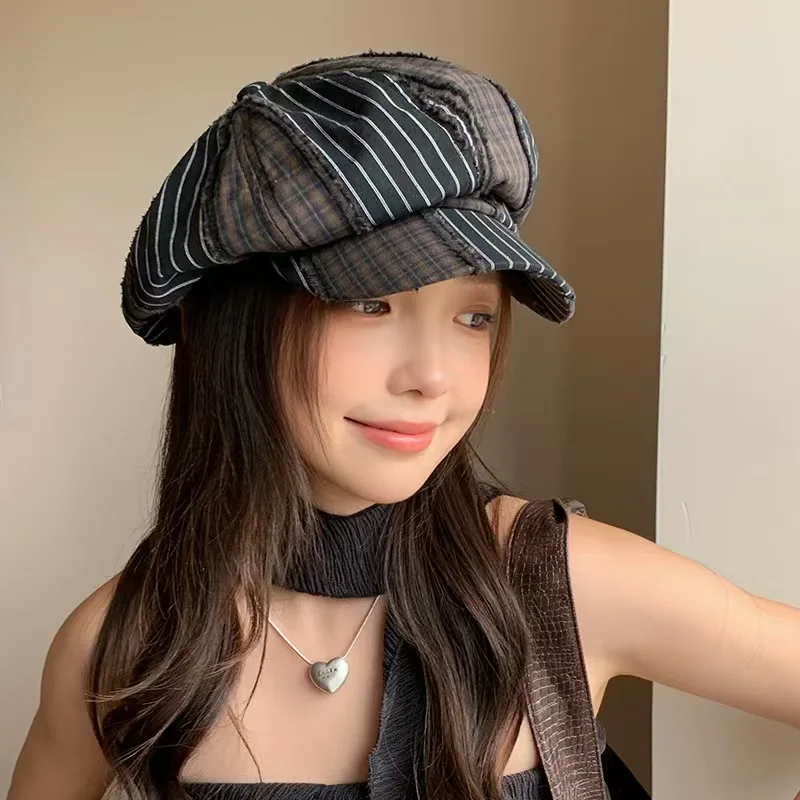retro-xadrez-emendado-octogonal-chapeu-feminino-primavera-verao-viagem-versatil-rosto-emagrecimento-moda-tendencia-pintor-jornaleiro-bone