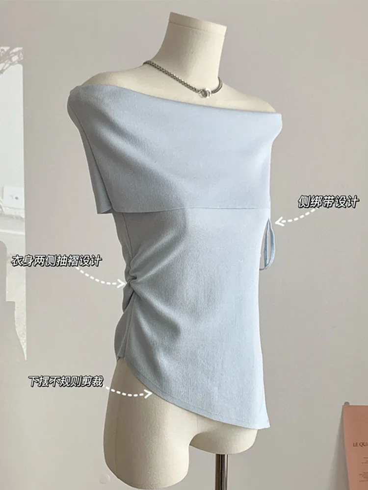 Fashion New Design Slash Neck Off Shoulder Asymmetrical Hem Tube Tops Women Sexy Slim T-Shirts Summer 2024 Elegant Sweet Tees