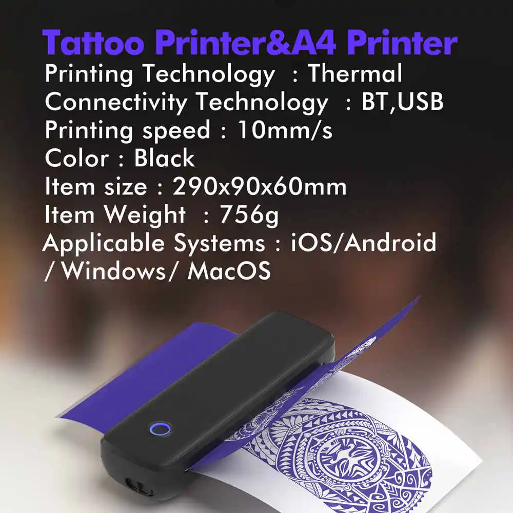 Bluetooth Tattoo Stencil Transfer Machine Thermal Copier Portable Tattoo Printing Thermocopier Wireless Tattoo Transfer Machine