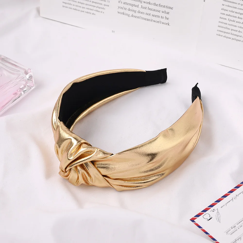 Fashion Wide PU Leather Knot Hair Hoop Knotted Hairband Women Girls Head Band Hair Accessories Makeup Thick Headwear Headdress