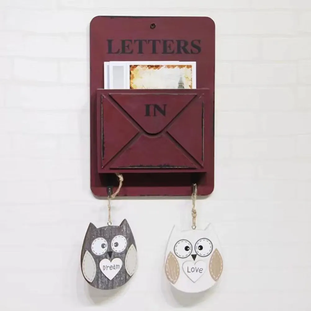 Wall Mounted Mail and Key Holder Creative Wooden Envelope Storage Rack for Home Decor Bathroom Living Room Kitchen Vintage Style