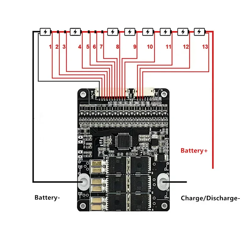 HeltecBMS 48V 14s BMS 13s 48V 52V 30A 40A 50A mit Ausgleichsfunktion für 18650 Lithium-Batterien, Elektrofahrräder und Elektrowerkzeuge 1200W – Detail 10