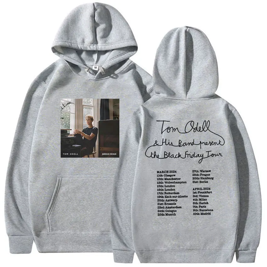 توم أوديل ألبوم جولة 2025 ميرش جرافيك هوديي ملابس رجالي الهيب هوب القوطية كم طويل البلوز عادية المتضخم الصوف هودي