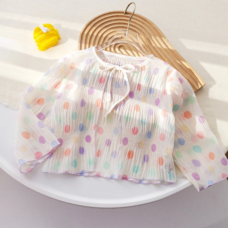 2026 Summer Clothes Children's Sun Protection Clothing Girls' Lightweight Rainbow Polka Dot Cardigan Air-conditioned Clothing