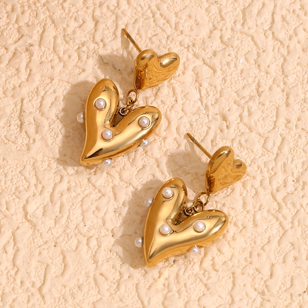 La. Muses Irregular Sized Patchwork Heart-shaped Pearls Stainless Steel Women\'s Earrings Fashion Daily Women\'s Jewelry Gifts
