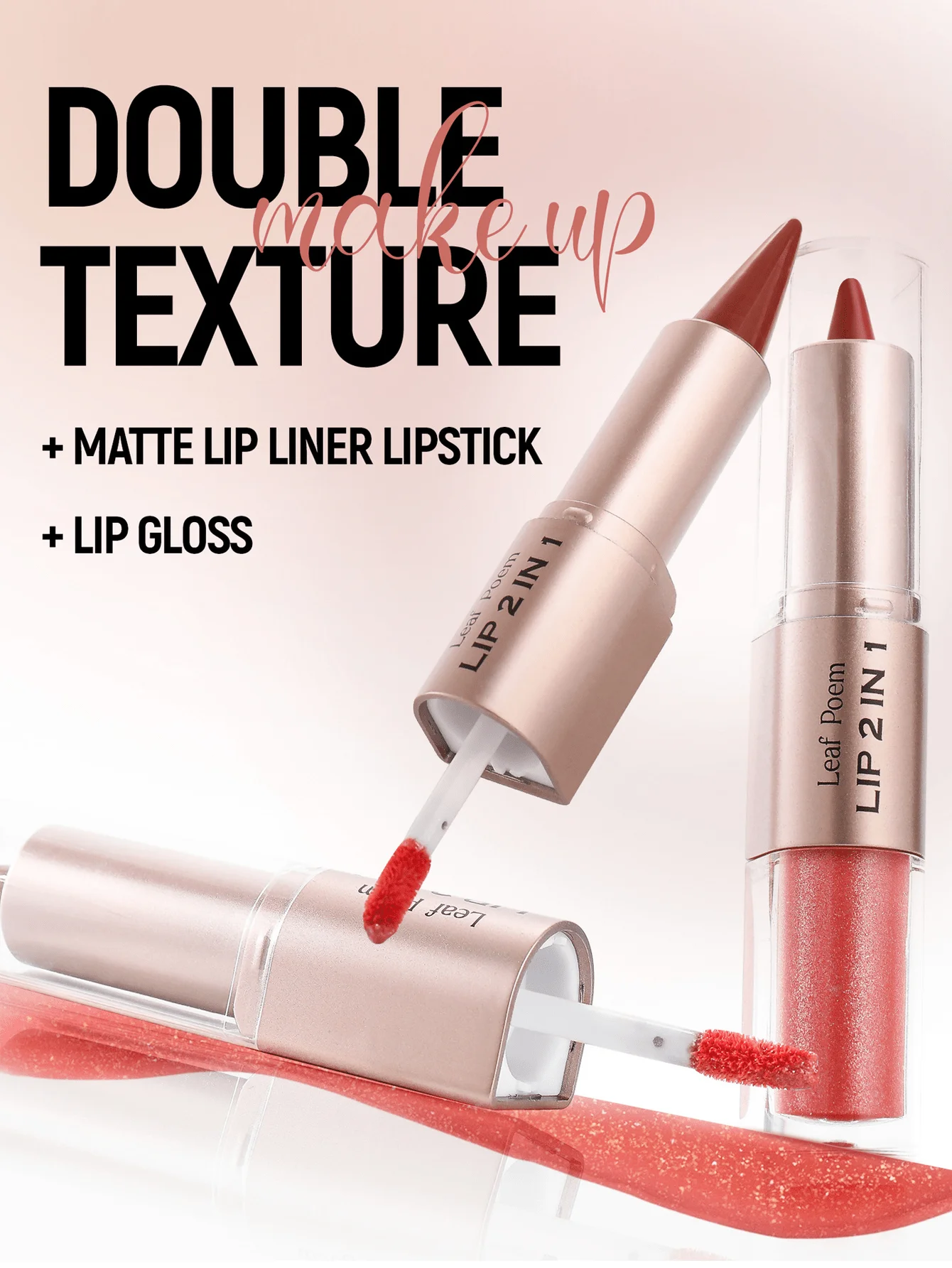 Double Headed Mouth, Red Lip Line, Dual Headed 2-in-1 Makeup, Matte Hook and Loop Lipstick, Mirror Finish Lip Gloss