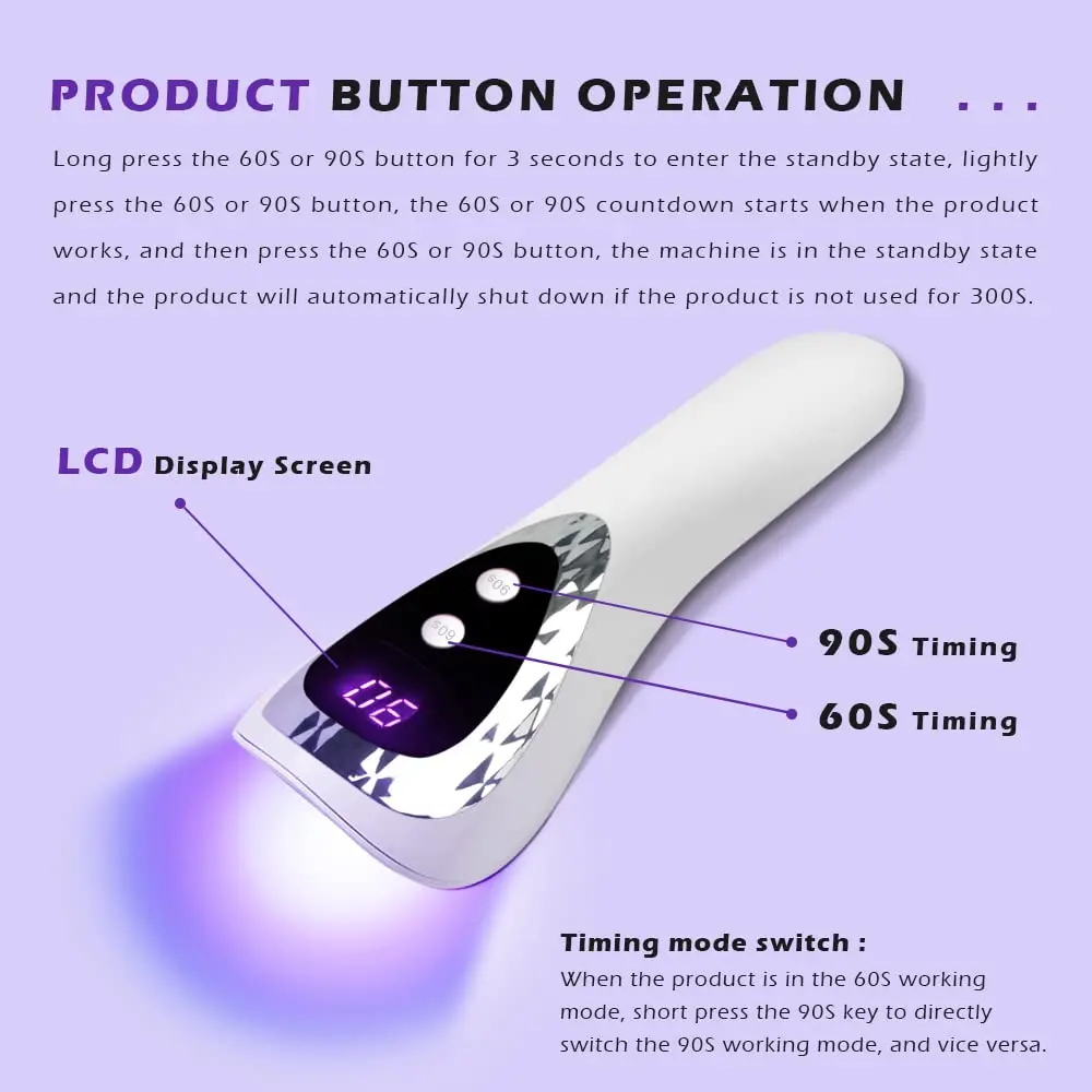 18W LED Handheld Nail Lamp UV LED Lamp For Nails Rechargeable Nail Dryer Non-Black Hand For Gel Nails Portability Nail Art Tool