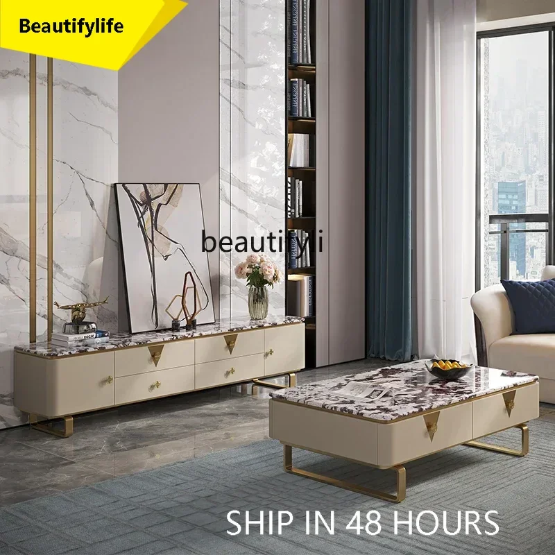 a13 Y Light luxury coffee table TV cabinet Modern living room furniture Italian high-end square marble simple