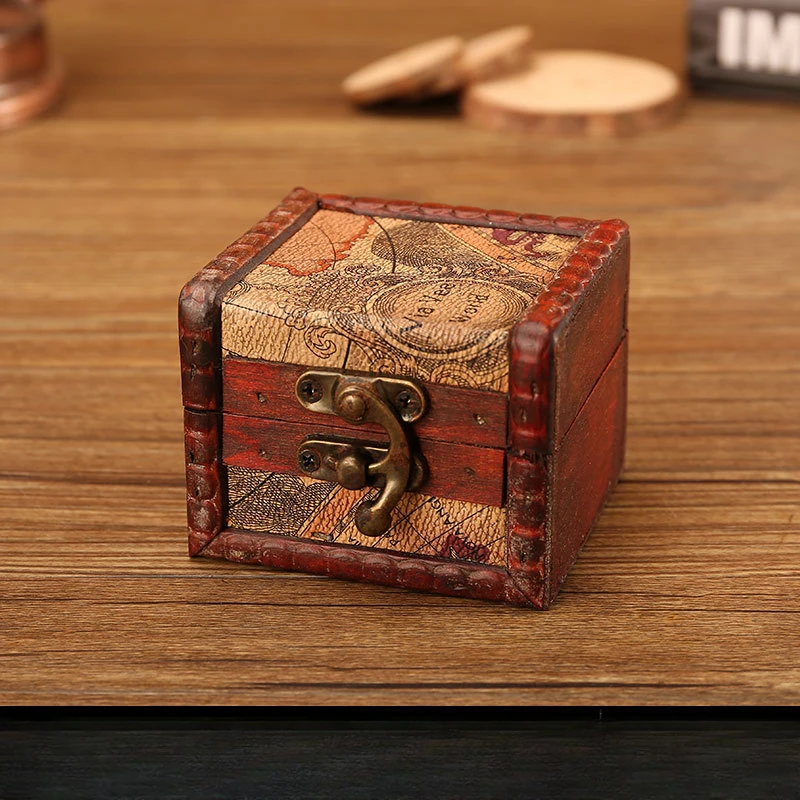 Retro Jewelry Small Storage Box Wooden Antique Small Box  European Wooden Desk Storage Box Jewelry Organizer