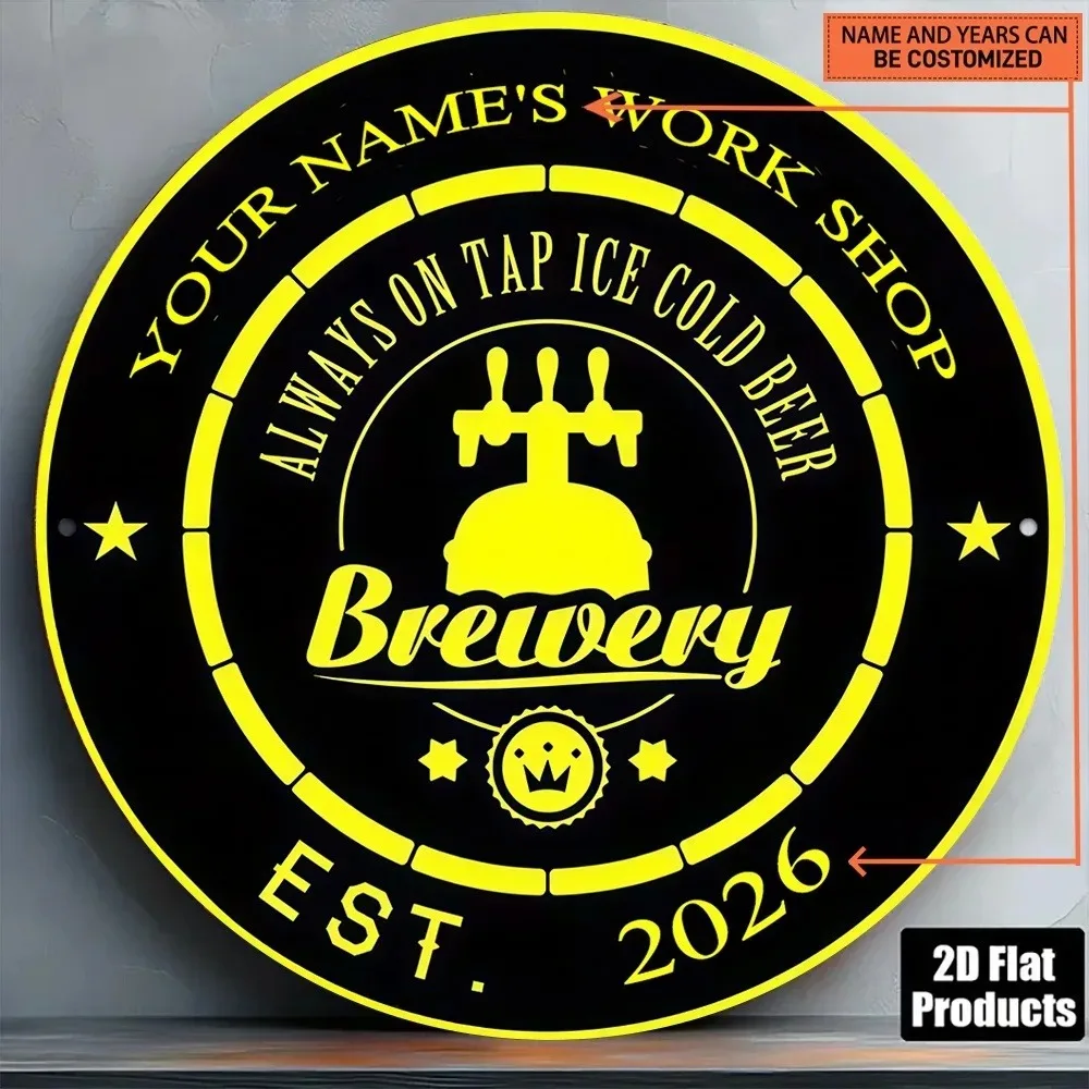 CIFbuy Round Brewery Metal Plaque,Personalized Name Year Beer Bar Wall Ornament (Only For Decoration)