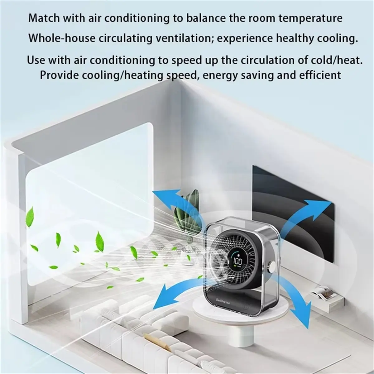 wilwill Mini Desktop Fan Office LED Digital Desktop Fan 3000mAh USB Rechargeable 100 Speeds Big Wind Quiet Circulation Fan C