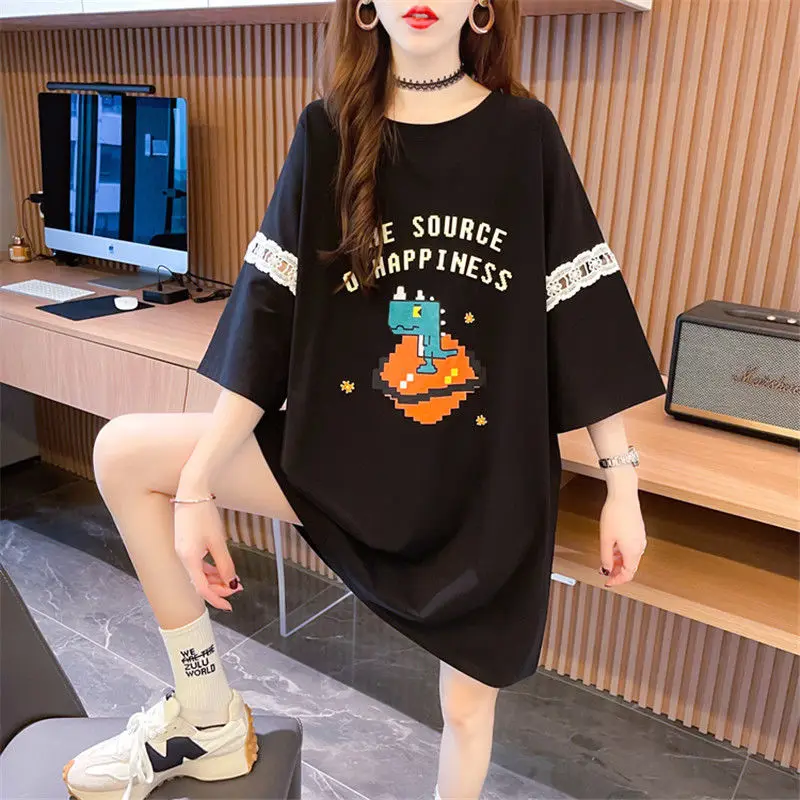 

Short Sleeve Tees Mid Summer Clothing Long T-shirt Woman Tall Luxury Cartoon Causal Women's Top Vintage New In Cool Emo Pulovers