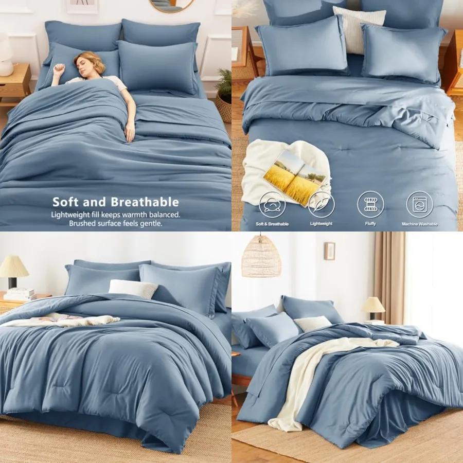 Size Comforter Sets - 7 Pieces Bed in a Bag, Luxury Comforter Set with Sheets for All Season, Bed Set with Comforter, Flat Shee