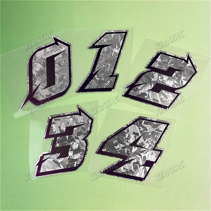 1PC Silver Carbon Fiber Arabic Numbers Motorcycle Stickers Waterproof for Front Fairing Helmet Fuel Tank Bicycle Vinyl Decals
