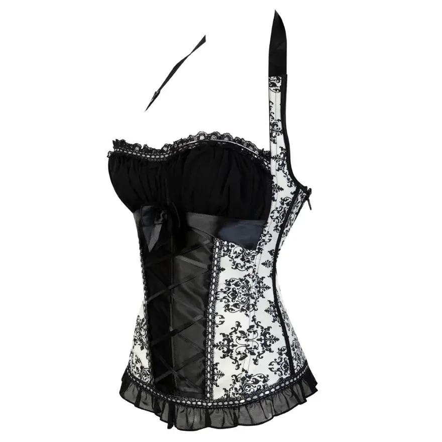 Vintage Floral Lace Up Zipper Side Overbust Corset Top Women Victorian Burlesque Sexy Lingetie Body Shaper Bustier Plus Size