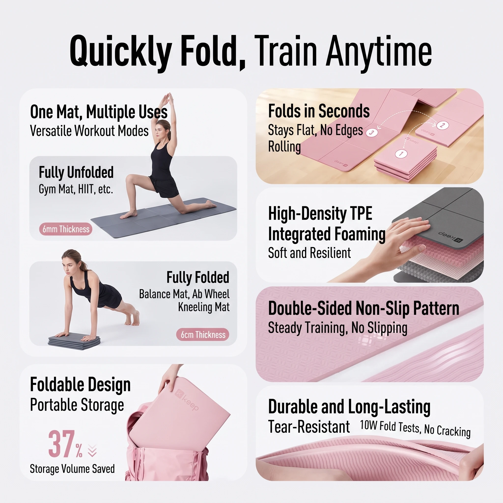 KEEP Foldable Thick Exercise Mat for Home Gym Yoga & Fitness