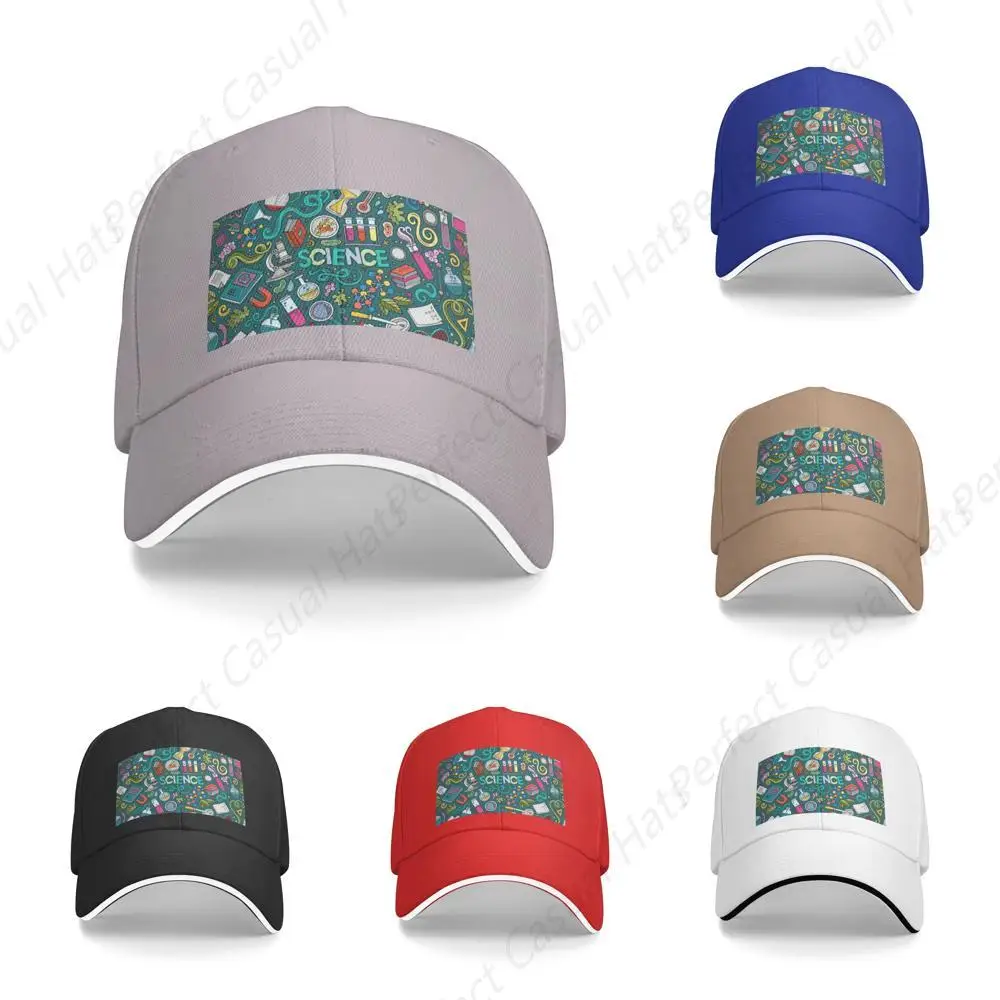 

High Quality Cartoon Science Theme Print Sandwich Caps Peaked Caps Trucker Hat Men Women Outdoor Sport Sun Visor