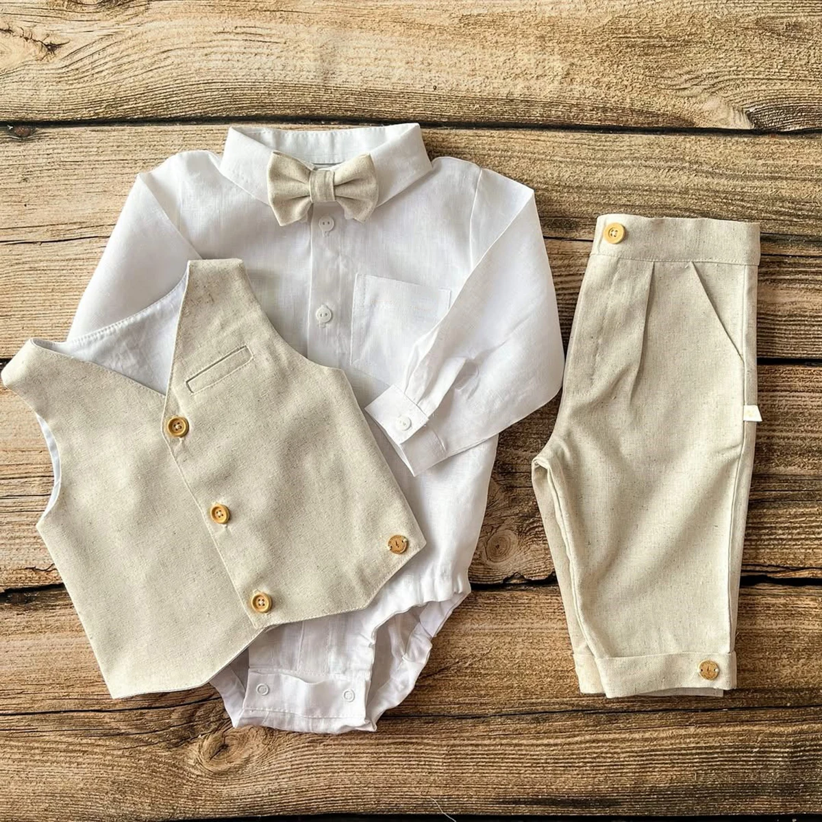 1-6Y Summer Baby Boy White Khaki Set 3 piece Set Outfit For Casual Party Birthday Photography