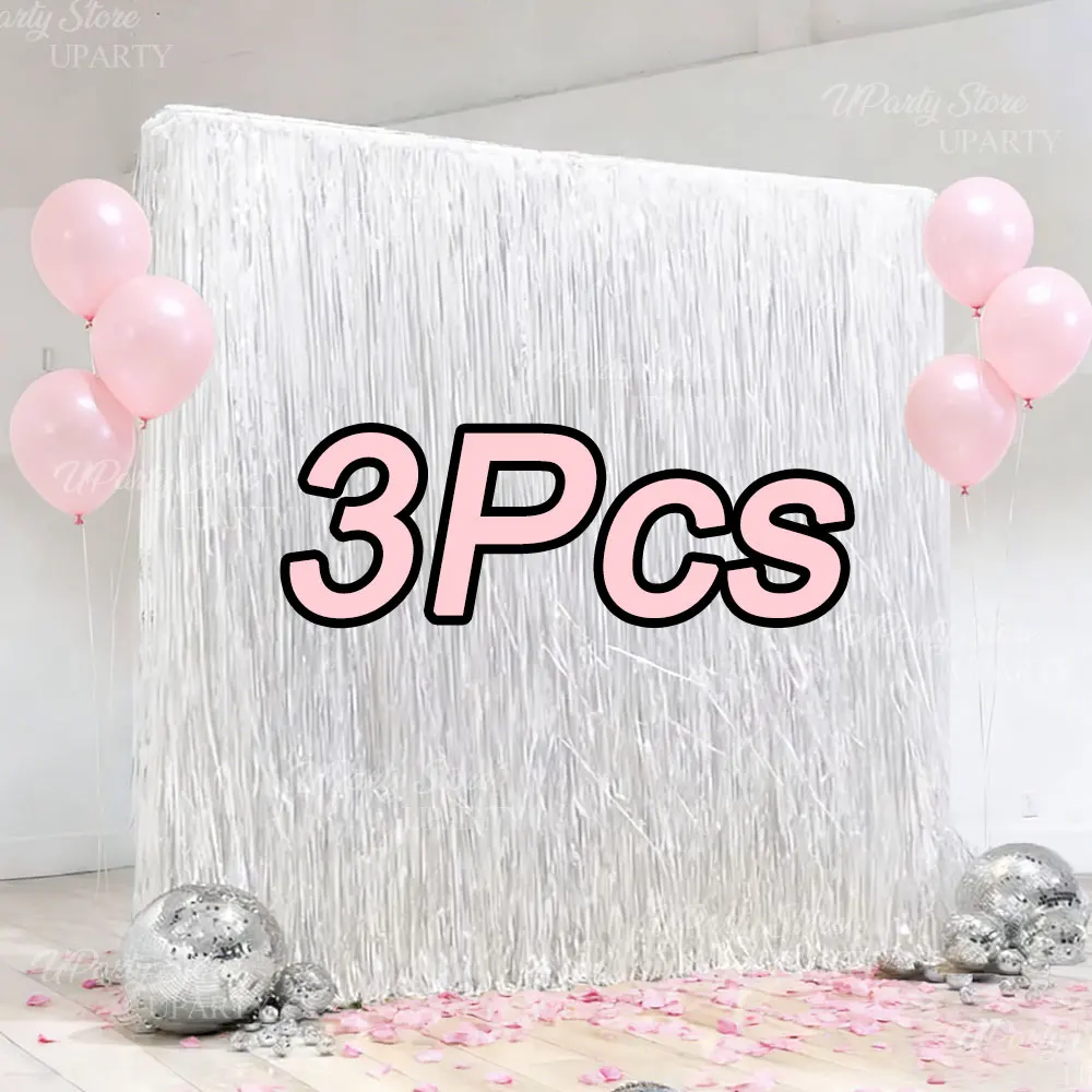 Cortinas de Franjas de Papel Metalizado Branco (3 Peças) - Cores Pastel Macaron para Decoração de Aniversário, Chá de Bebê e Casamento