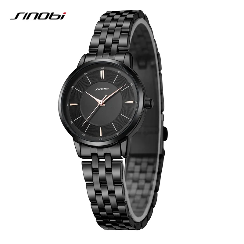 SINOBI Fashion Women\'s Watches Casual Stainless Steel Woman Quartz Wristwatches Elegant Dresses Best Clock for Female Waterproof