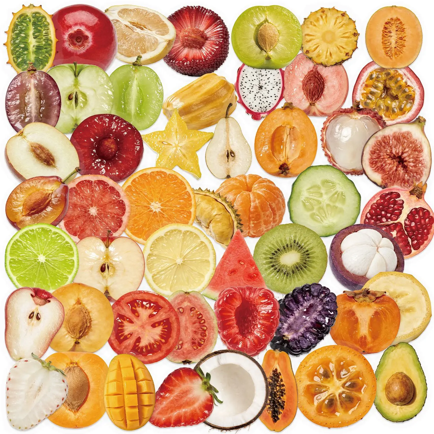 50Pcs Cartoon Cut Fruit Stickers Transparent PET Waterproof Decals for Scrapbooking Journal Phone Case DIY Decorations