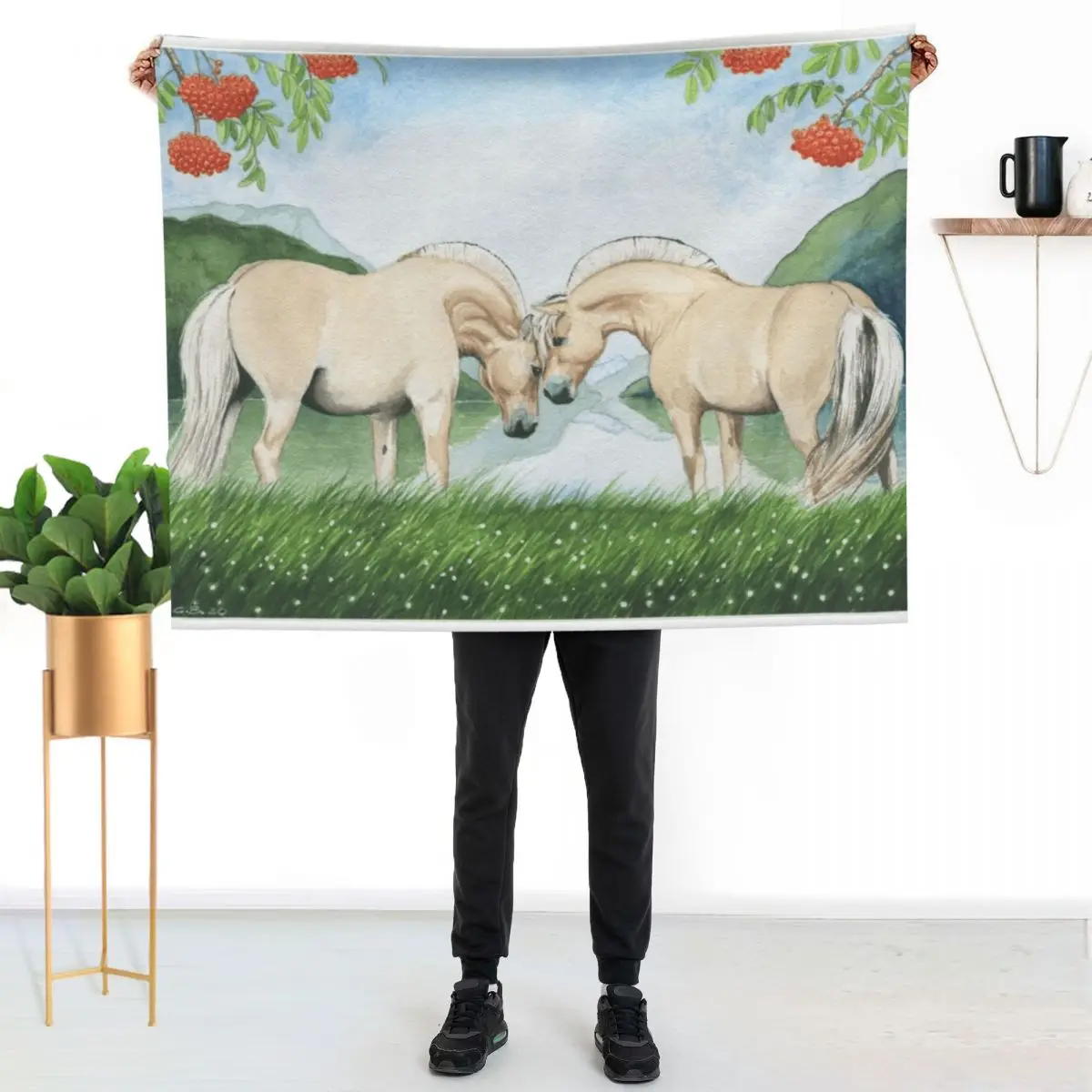 Norwegian horses in a fjord landscape Throw Blanket cosplay anime Custom decorative Plush Luxury St warm for winter Blankets