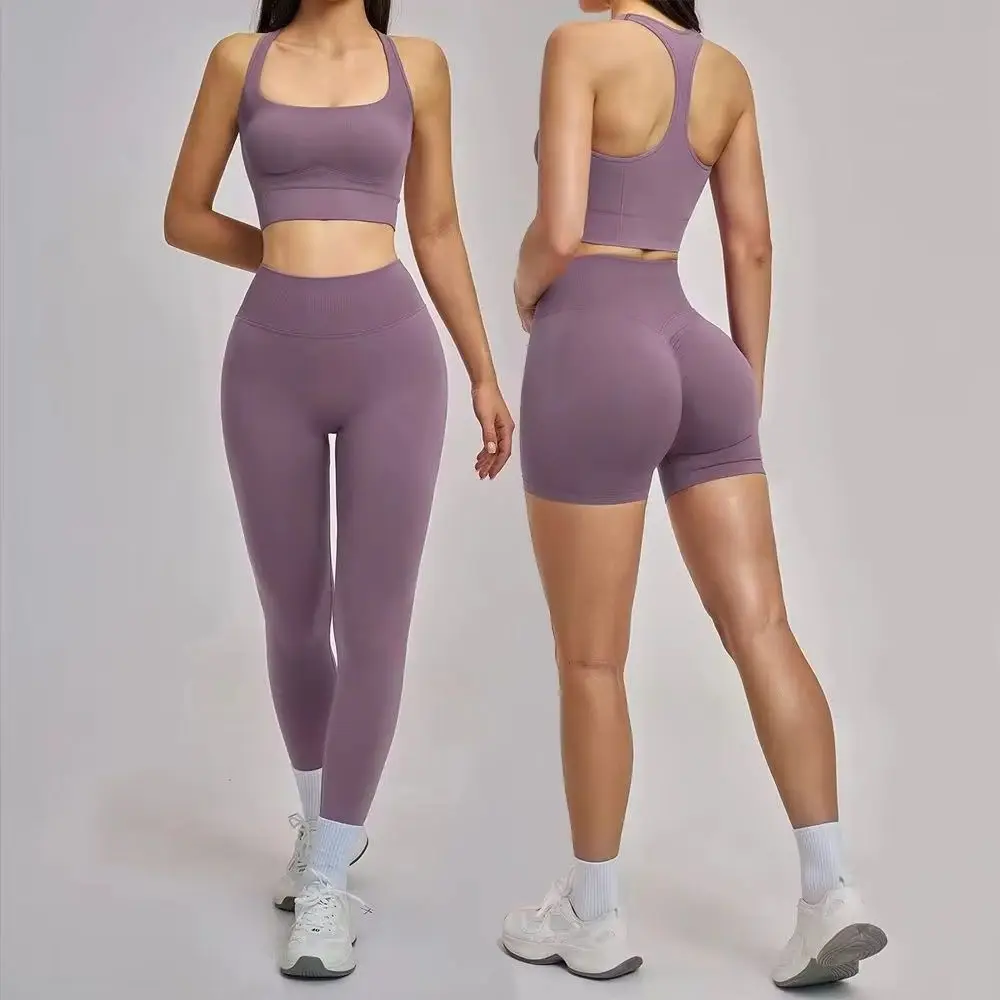 

Комплект для йоги из 2 предметов: бесшовный спортивный костюм для женщин, одежда для тренировок, укороченный топ, леггинсы с высокой талией, комплект для фитнеса, спортивные костюмы