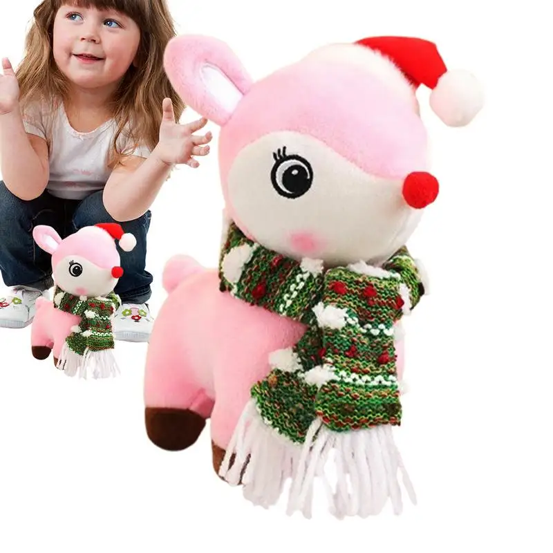 Animal relleno de ciervo de Navidad, juguete de peluche de alce de 18CM, juguete de peluche de alce abrazable, sombrero de Navidad suave, peluches de alce con