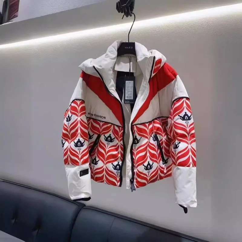

Luxury Brand Women's Clothing Winter White Duck Down Coat New Trendy Youthful Printed Hooded Down Jacket Short Tops Down Jacket