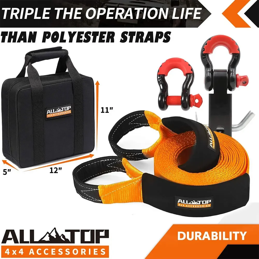 Heavy Duty Traction Belt Recovery Belt Kit 100% Nylon and 22% Extended Snatch Strap Loop Hook Loop Storage Bag