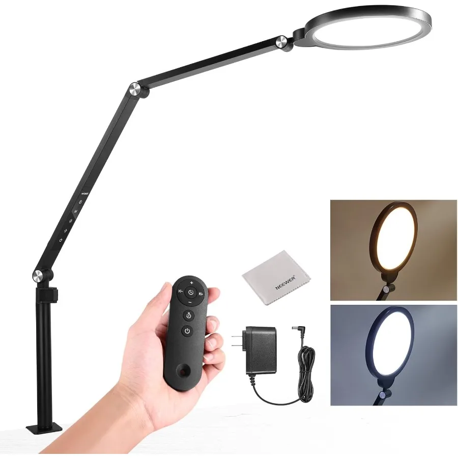 

Basics 18W 7 Desk Ring Light with Stand Folding Arm C Clamp Full Screen LED Circle Ringlight for Video Conference Lighti