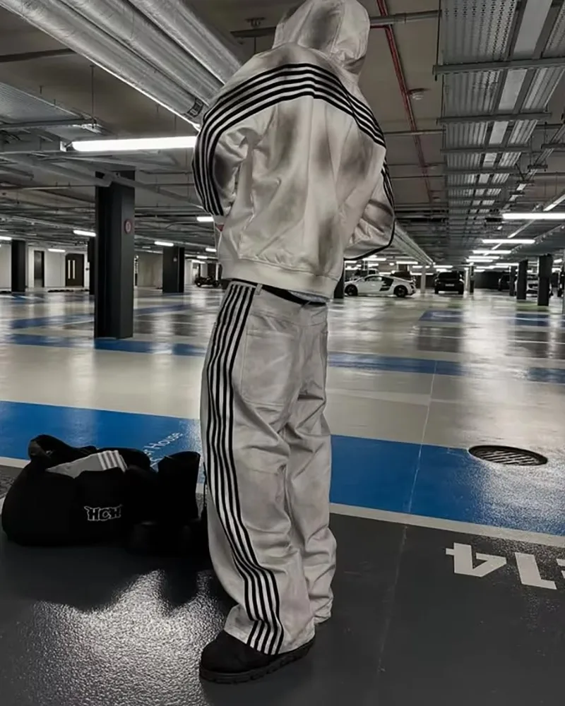 Y2K Jeans larghi Retro Vecchi lavati da uomo Pantaloni sportivi Harajuku a righe ricamati Donna Hip Hop Streetwear Pantaloni casual in denim a gamba larga