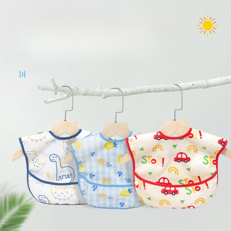 

Baby Waterproof Feeding Bib Breathable Drool Bib for Infant Cute Cartoon animal Lightweight Smock with Food Catcher Pocket