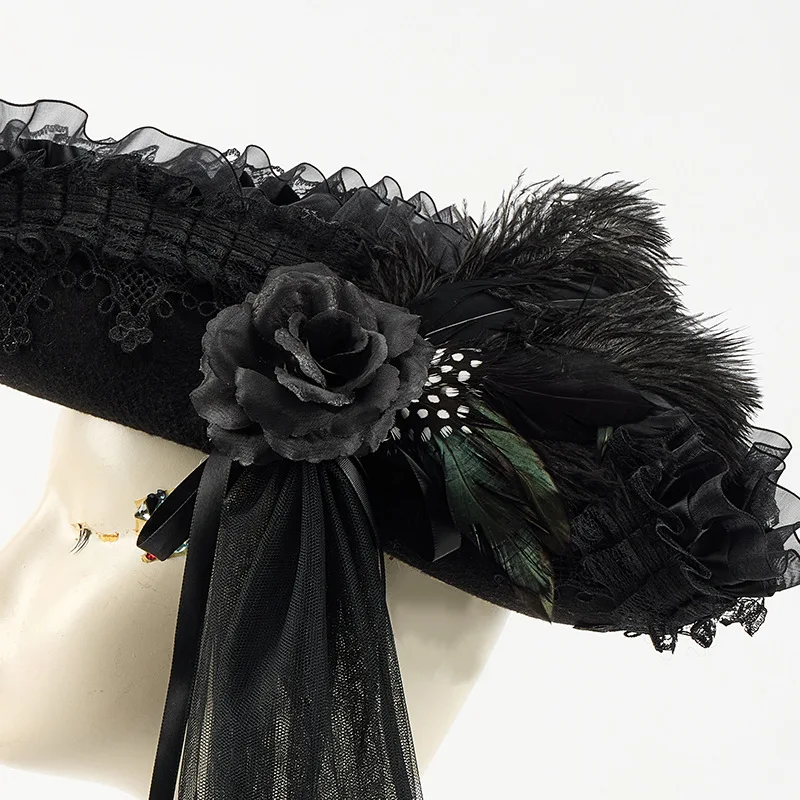 Accessoires de Cosplay de Pirate d'halloween, chapeau de capitaine des caraïbes, chapeau Triangle en maille de dentelle foncée pour fête d'halloween