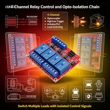 4CH Opto-Isolated Relay Board 5V/12V/24V, High/Low Trigger, 10A 250VAC for Smart Home/IoT