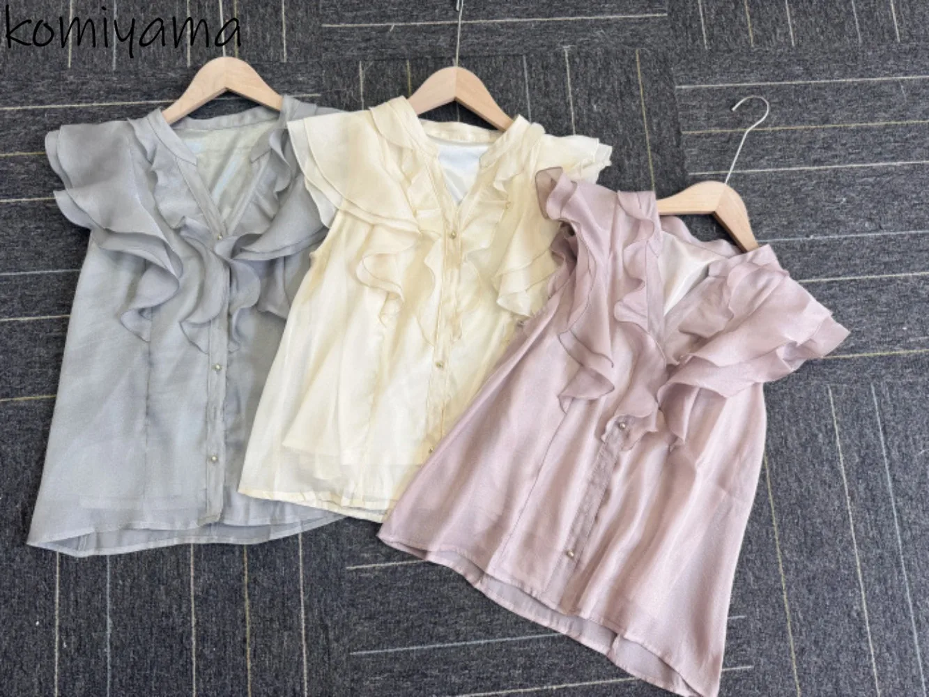 

Summer V Neck Blusas Mujer Chic Ruffles Woman 2025 Shirts Blouses Japan New Clothing Fairy Ropa Mujer Single Breasted Camisas