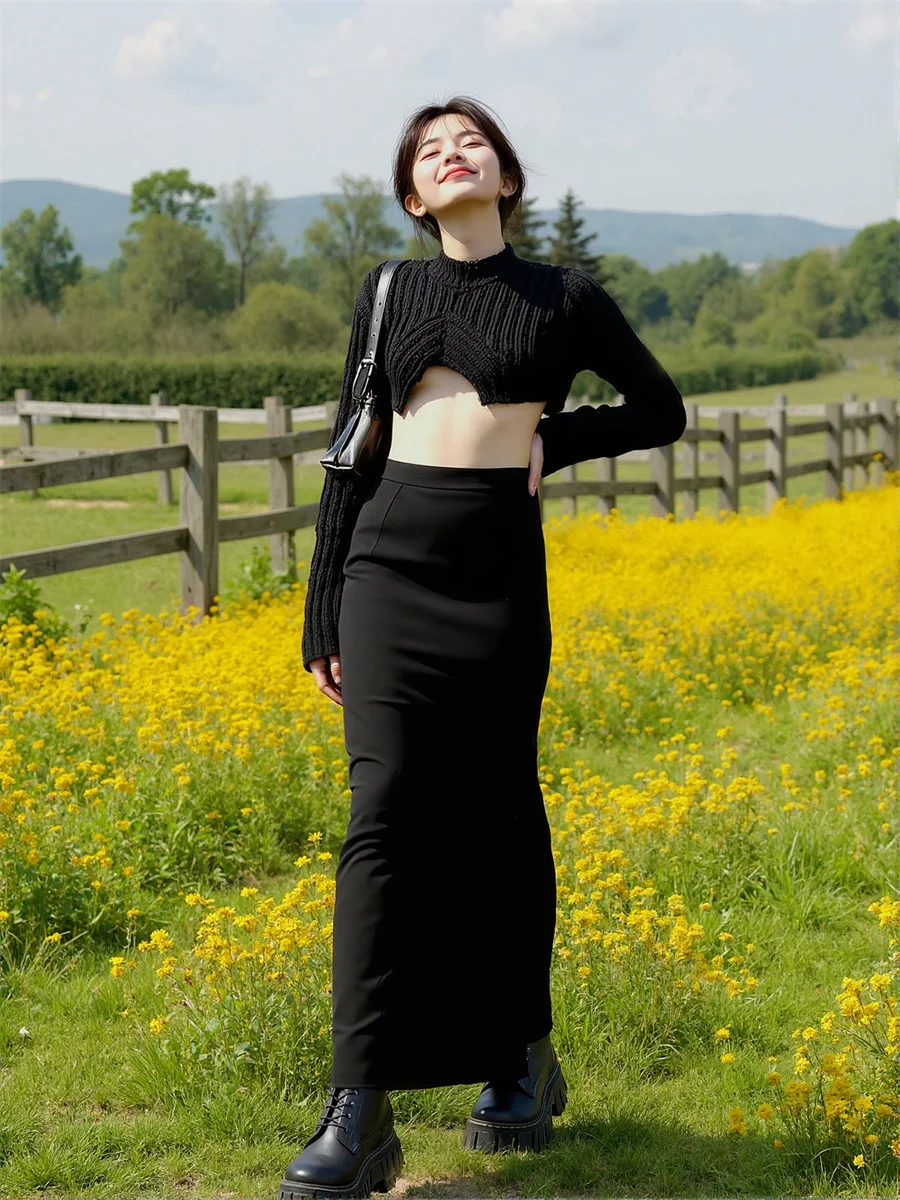 

Women'S Skirts Regular Fit Black Women Long Skirt Formal High Waist Ankle Length Slim Office Lady Simple Elegant Classic Daily