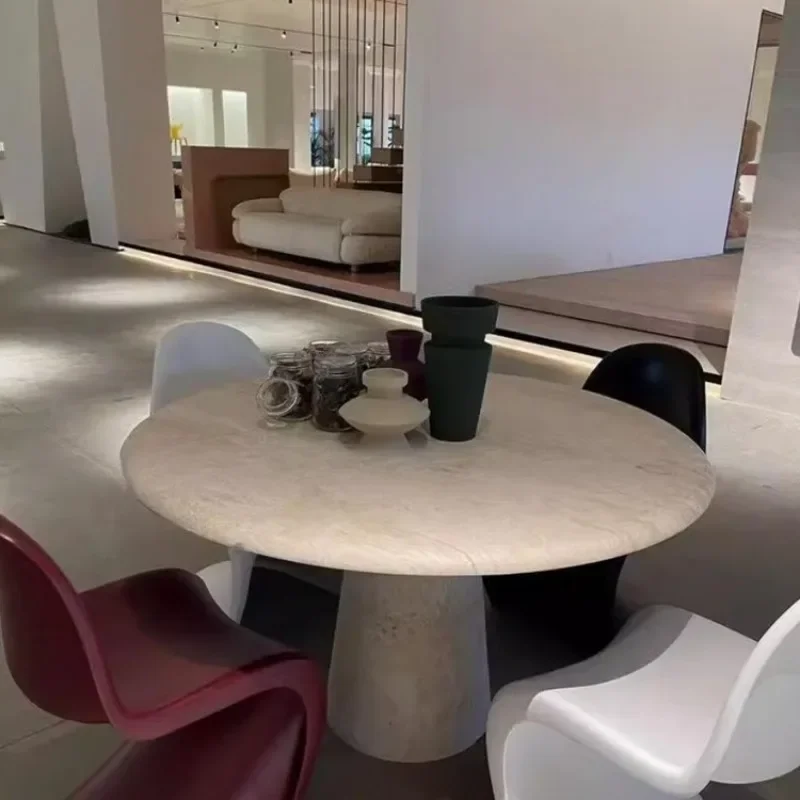 Natural marble ultra-white hole round dining table designer table